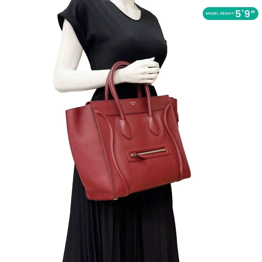 Celine  Nano Luggage Leather Satchel Bag Burgundy - Picture 2 of 15